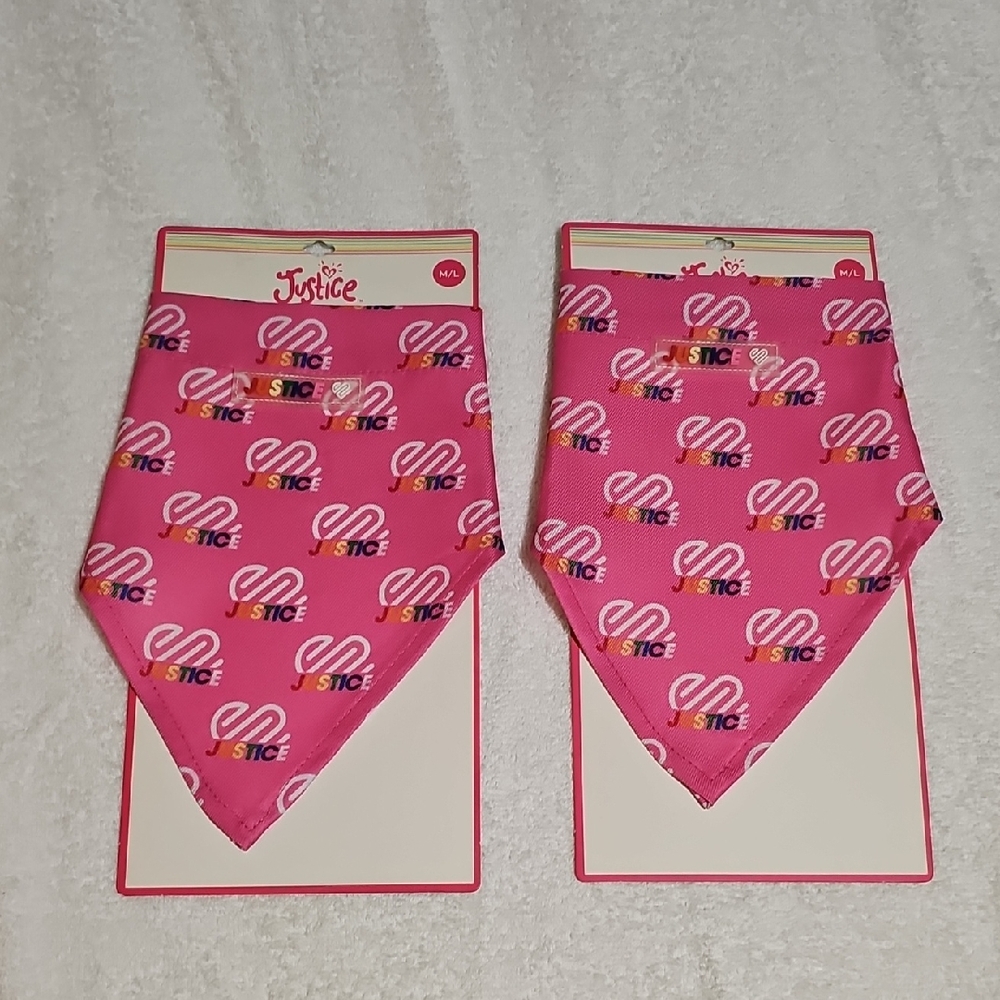 JUSTICE Pink Dog Size M/L Bandannas (for collar) Lot of 2 New